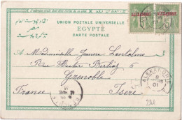 ALEXANDRIE (EGYPTE) - 1901 - SAGE SURCHARGES Sur SUPERBE CARTE => GRENOBLE - Briefe U. Dokumente