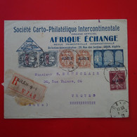 LETTRE RECOMMANDE ORAN SOCIETE CARTO PHILATELIQUE AFRIQUE ECHANGE POUR TROYES 1926 - Storia Postale