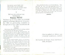 Doodsprentje Neyt Emma   	12-11-1882 Belzele	27-06-1963 Evergem	Weduwe Van Arthur De Vlieger - Avvisi Di Necrologio