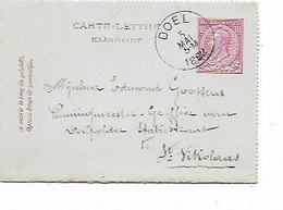 SH 1008. CL 6 Càd DOEL 5 MAI 1892 Vers St Nicolas. RARE Et TB - Kartenbriefe