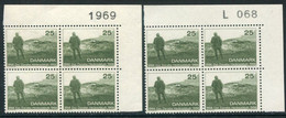 DENMARK 1966 Heath Society Centenary Both Papers In Blocks Of 4 With Control Number MNH / **. Michel 440x,y - Nuevos
