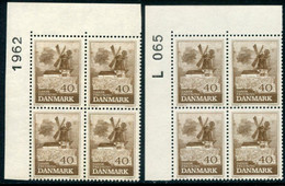 DENMARK 1965 Protection Of Monuments Both Papers In Blocks Of 4 With Control Number MNH / **. Michel 437x,y - Ongebruikt