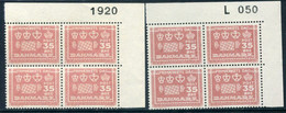 DENMARK 1964 Stamp Day Both Papers In Blocks Of 4 With Control Number MNH / **. Michel 424x,y - Ongebruikt