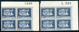 DENMARK 1963 Postal Conference Centenary Both Papers In Blocks Of 4 With Control Number MNH / **. Michel 414x,y - Nuevos