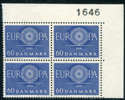 DENMARK 1960 Europa In Block Of 4 With Control Number MNH / **. Michel 386 - Unused Stamps
