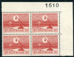 DENMARK 1960 Lighthouse Service Quatercentenary In Block Of 4 With Control Number MNH / **. Michel 383 - Nuevos