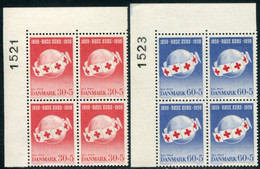 DENMARK 1959 Red Cross Centenary In Blocks Of 4 With Control Number MNH / **. Michel 375-76 - Neufs