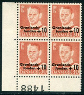 DENMARK 1959 Greenland Fund In Block Of 4 With Control Number MNH / **. Michel 370 - Neufs