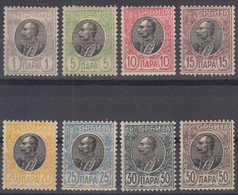 Serbia Kingdom 1905 Mi#84-91 Y - Complete Set On Horizontally Striped Paper, Mint Lightly Hinged - Serbie