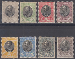 Serbia Kingdom 1905 Mi#84-91 Y - Complete Set On Horizontally Striped Paper, Never Hinged (two Vlh) - Serbien