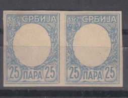 Serbia Kingdom 1905 Mi#89 X - Imperf. Proof Without King's Portait, With Gum Never Hinged Pair - Serbie