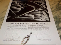 ANCIENNE PUBLICITE LES AILES FRANCAISES ET  PERRIER  1938 - Perrier