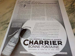 ANCIENNE PUBLICITE UNE VIELLE SOURCE D AUVERGNE CHARRIER 1936 - Poster & Plakate