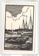 BOSHAM HARBOUR NR CHICHESTER HAND PRINTED WOOD-CUTS BY J & M ASKHAM UNUSED OLD POSTCARD - Sonstige & Ohne Zuordnung