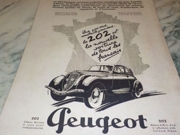 ANCIENNE PUBLICITE NOUVELLE  VOITURE   202  DE PEUGEOT 1938 - Voitures