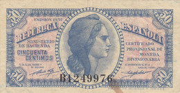 CRBS0005 BILLETE ESPAÑA 50 CENTIMOS 1937 MBC CON MANCHA 3 - Altri & Non Classificati