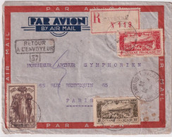 GUYANE - 1939 - RARE COMBINAISON POSTE AERIENNE Sur LETTRE RECOMMANDEE De CAYENNE => PARIS "RETOUR A L'ENVOYEUR" - Covers & Documents