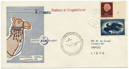 NIEDERLANDE 1958 Sehr Selt. Kab.-Erstflug Der KLM "AMSTERDAM - TRIPOLI (Libyen)" - Airmail
