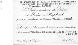 Carte De Visite Ambassadeur De Grèce Invitation à Vladimir Porché. Années 50. - Cartes De Visite