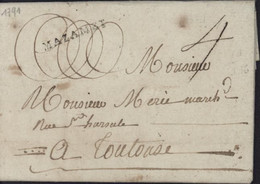 Tarn 81 Marque Postale MAZAMET Lenain N°1 Languedoc Du 9 Juil 1791 Avec Cachet Minute Fiscale Taxe Manuscrite 4 - 1701-1800: Précurseurs XVIII