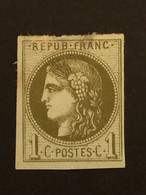 Timbre 39B  1c Olive, Neuf Avec Charnière Et Adhérences, Voir Le Scan, Cote 225€ - 1870 Uitgave Van Bordeaux