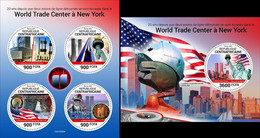 Centrafrica 2021, WTC Terroristic Attack, Flag, Shape, 4val In BF +BF - Timbres