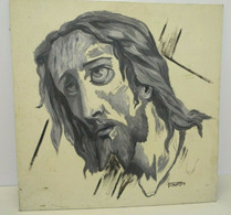 PORTRAIT CHRIST PEINT SUR ISOREL Signé R.FAUDEMER MODERNISTE COLLECTION RELIGION JESUS - Huiles