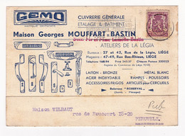 Carte Liège 1938 Belgique Maison Georges Mouffart Bastin Gemo Cuivre Cuivrerie Cooper - 1936-1951 Poortman