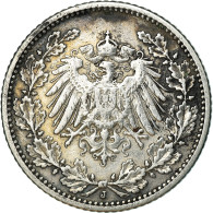 Monnaie, GERMANY - EMPIRE, 1/2 Mark, 1905, Munich, TTB, Argent, KM:17 - 1/2 Mark