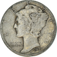 Monnaie, États-Unis, Mercury Dime, Dime, 1937, U.S. Mint, Philadelphie, TB - 1916-1945: Mercury (Mercure)