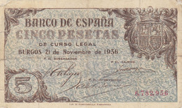 CRBS0079 BILLETE ESPAÑA 5 PESETAS 1936 MUY RARO MBC 750 - Altri & Non Classificati