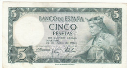 CRBS0118 BILLETE ESPAÑA 5 PESETAS 1954 SIN SERIE EBC 10 - Andere & Zonder Classificatie