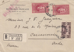 LETTRE. 30 10 37. HAUT-COMMISSARIAT DE LA REPUBLIQUE FRANCAISE EN SYRIE ET AU LIBAN. RECOMMANDE BEYROUTH POURCARCASSONNE - Storia Postale