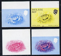 Belize 1984-88 Coral Crab 50c Def Imperf Progressive Marginal Proofs In Blue, Red, Red & Blue And Yellow & Black, 4 Proo - Belize (1973-...)