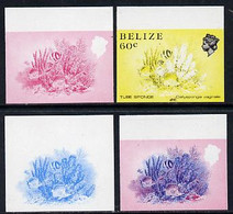 Belize 1984-88 Tube Sponge 60c Def Imperf Progressive Marginal Proofs In Blue, Red, Red & Blue And Yellow & Black, 4 Pro - Belize (1973-...)