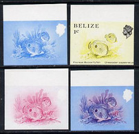 Belize 1984-88 Butterflyfish 1c Def Imperf Progressive Marginal Proofs In Blue, Red, Red & Blue And Yellow & Black, 4 Pr - Belize (1973-...)