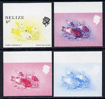 Belize 1984-88 Fairy Basslet 4c Def Imperf Progressive Marginal Proofs In Blue, Red, Red & Blue And Yellow & Black, 4 Pr - Belize (1973-...)
