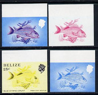 Belize 1984-88 Blue-striped Grunt 25c Def Imperf Progressive Proofs In Blue, Red, Red & Blue And Yellow & Black, 4 Proof - Belize (1973-...)