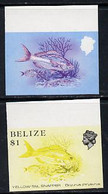 Belize 1984-88 Snapper Fish $1 Def Imperf Progressive Marginal Proofs In Red & Blue And Yellow & Black, 2 Proofs U/M As - Belize (1973-...)