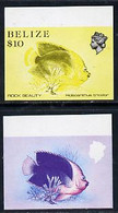 Belize 1984-88 Rock Beauty $10 Def Imperf Progressive Marginal Proofs In Red & Blue And Yellow & Black, 2 Proofs U/M As - Belize (1973-...)