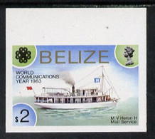 Belize 1983 World Communications $2 MV Heron Mail Ship In U/M Imperf Marginal Single (as SG 753) - Belize (1973-...)