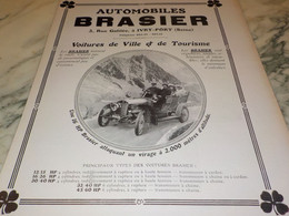 ANCIENNE PUBLICITE VOITURES DE VILLE  BRASIER 1908 - Voitures