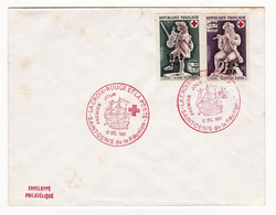 Lettre Saint Denis De La Réunion 1967 Croix Rouge Ivoire Du Musée De Dieppe Joueur De Violon Surcharge CFA - Covers & Documents