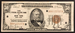 Usa U.s.a. 50 $ Dollari Dollars 1929 New York Vf+ Lotto 2945 - Federal Reserve Notes (1928-...)