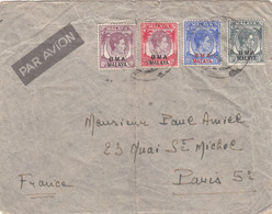 COVER. PAR AVION. BMA MALAYA. 4 COLOR. TO PARIS - Malaya (British Military Administration)