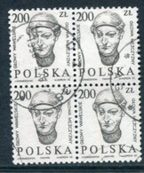 POLAND 1986 Carved Head 200 Zl. Block Of 4 Used.  Michel 3058 - Used Stamps