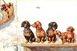 Teckel Dachshund * CPA Illustrateur K. Ferretay * Saucisses * Chien Chiens Dog Dogs Chiot Chiots - Dogs