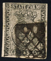 1852 - 15 Cent. Rosa Annullato Con Griglia E Margine Superiore Corto - Parma