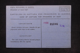 INDE - Carte De Prisonnier De Guerre Indien (armée Anglaise) En 1943 Par L Italie - L 104390 - 1936-47  George VI