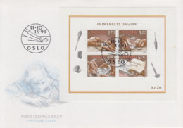 Enveloppe  FDC   1er   Jour   NORVEGE  Bloc  Feuillet   Journée  Du  Timbre   1991 - FDC